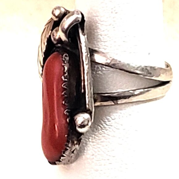 Navajo Sterling Coral Ring sz 5.75    NAR 1036 - Picture 3 of 8